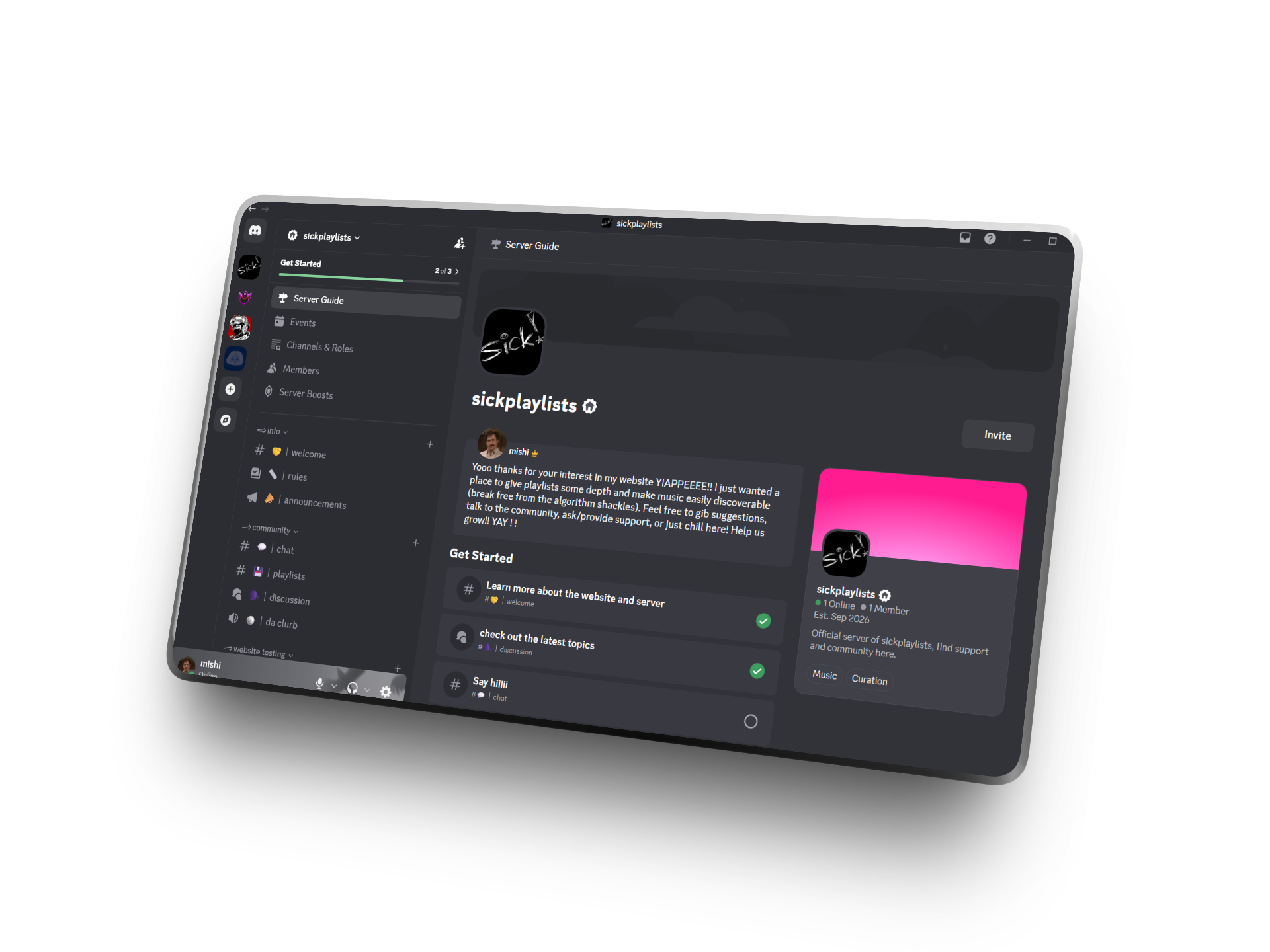 Preview of the sickplaylists Discord server